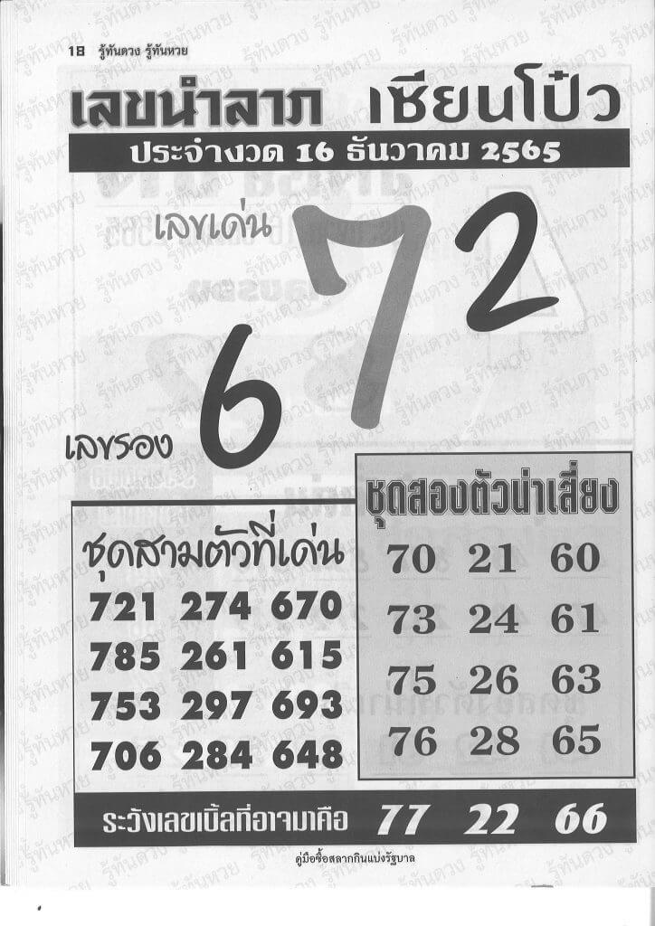 เลขเด็ด เลขนำลาภเซียนโป๋ว16-12-65