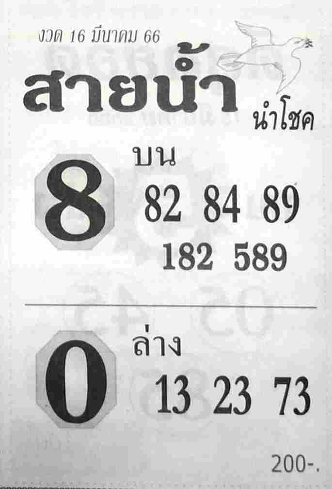 หวยสายน้ำนำโชค 16-3-66