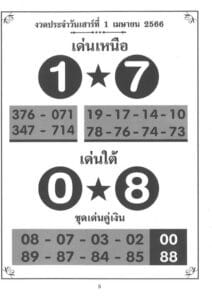 หวยเด่นเหนือใต้ 1-4-66